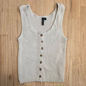 moon & madison Neutral Ribbed Button-Front Tank